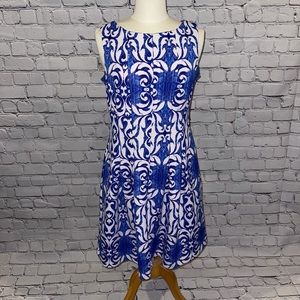 Gabby Skye Blue and White Knee Length Dress